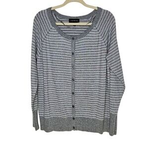 Lane Bryant Striped Cardigan Sweater Gray Silver Sparkle Plus Size 18/20 Holiday